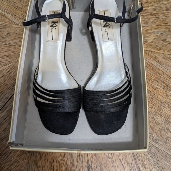 KF Ltd strappy black satin sandals Women's 8 - Picture 3 of 9